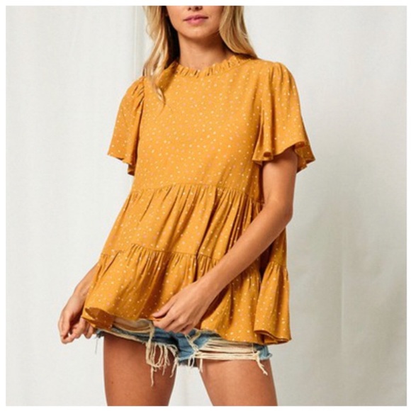 Boho Chic Flutter Sleeve Layered Tiered Baby Doll Short Sleeve Top Sz MED NWT - Picture 4 of 5